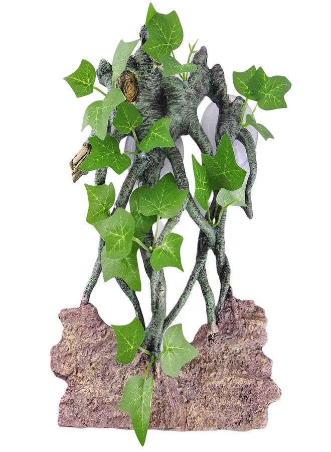 IBWell Resin Reptile Corner Branch with Rock, Amphibian Lizard Snake Climbing Ornament, Lifelike Terrarium Plant Decoration with Suction Cup - Image 1